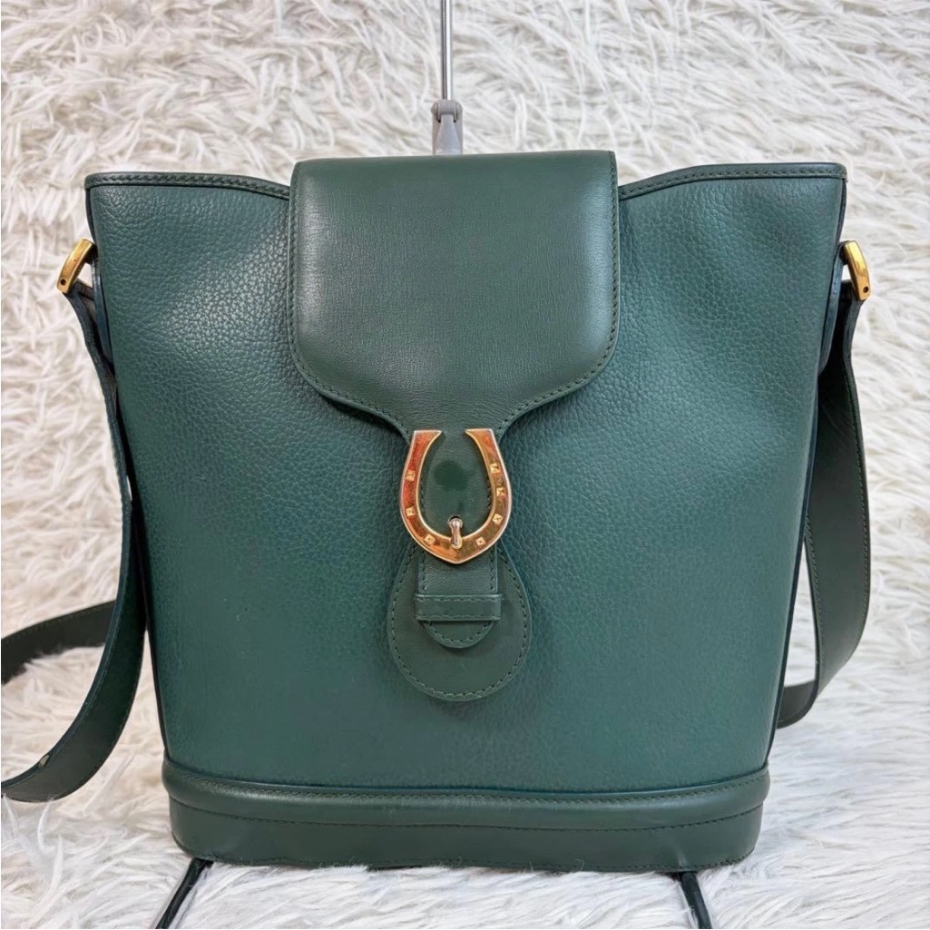 Gucci Dark Green Leather Shoulder Bag With Gold Accents